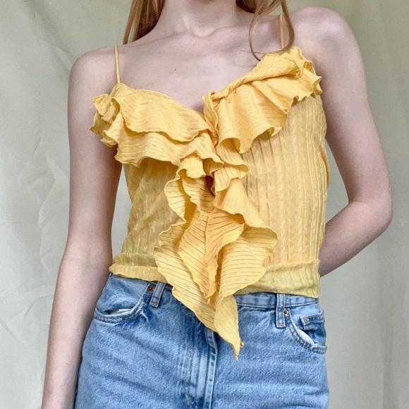 NWT - Zara Yellow Ruffle Front Cami - Size S - Picture 3 of 5